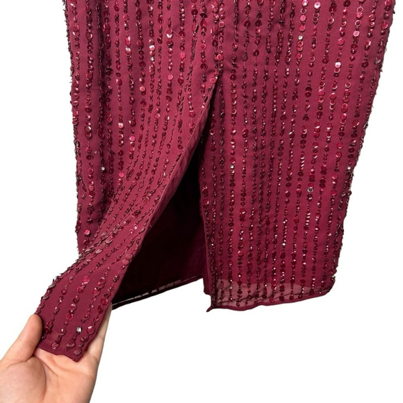 Mac Duggal 10509 Burgundy Sleeveless High Neck Beaded Midi Sheath Dress MOTB 6 - Picture 12 of 13